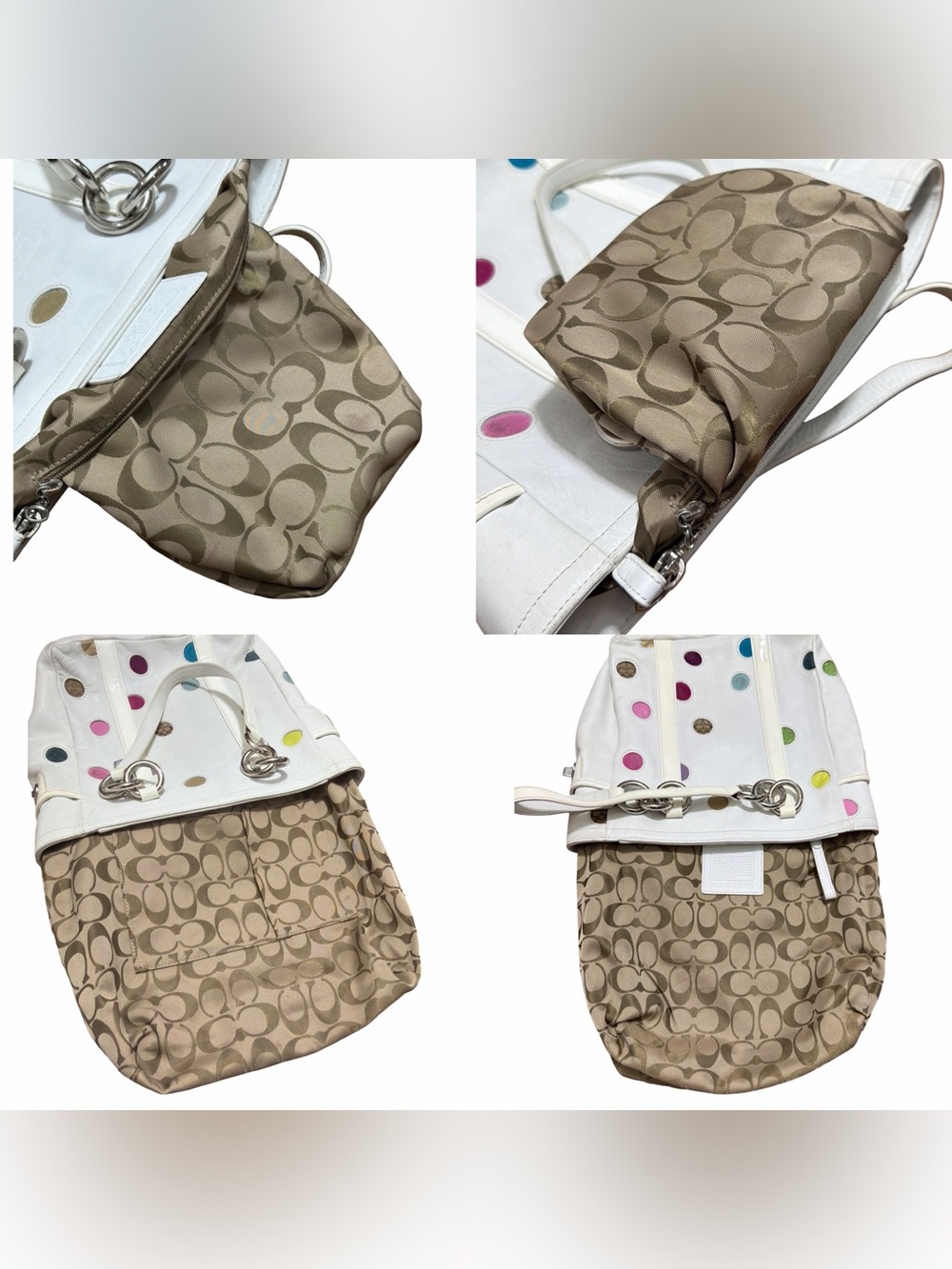 Coach β’ 9763 White Leather Multicolor Polka Dot Gallery Tote Shoulder Bag Y2K - Picture 14 of 16